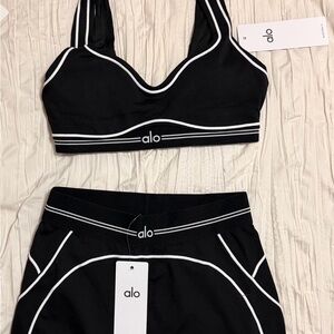 ALO Yoga Black and White Sports Bra Set